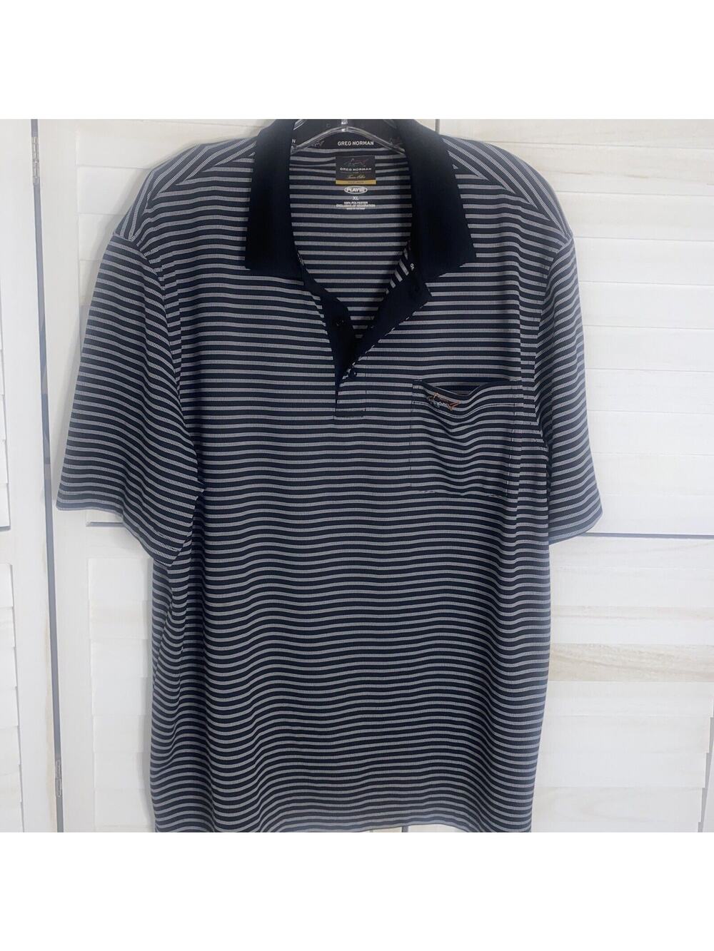 Greg Norman Striped Mens XL Black Stripe Golf Performance Polyester Dri Fit Polo